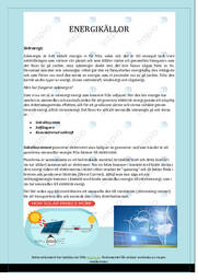 Energikällor | Uppgift i naturkunskap | Över 8 sidor