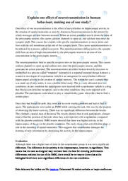 Explain one effect of neurotransmission in human behaviour