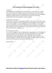 The learning of foreign languages in Sweden