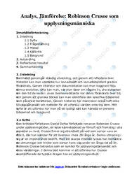 Analys, Jämförelse | Robinson Crusoe som upplysningsmänniska