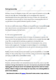 Entrepreneurship | Speech Manuscript