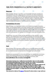 Milton Friedman monetarismen | Fördjupningsarbete